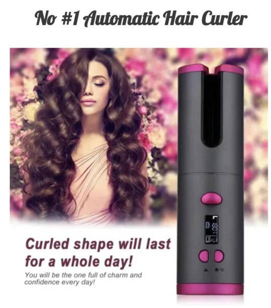 USB Rechargeable Automatic Wireless Electric Hair Curler L/R Rotating Curler, Cordless