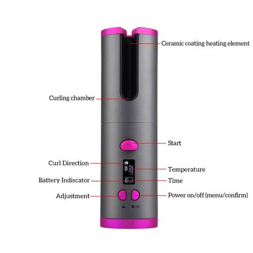 USB Rechargeable Automatic Wireless Electric Hair Curler L/R Rotating Curler, Cordless