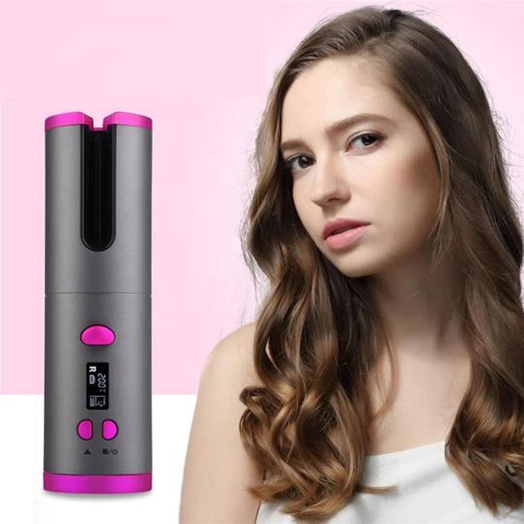 USB Rechargeable Automatic Wireless Electric Hair Curler L/R Rotating Curler, Cordless